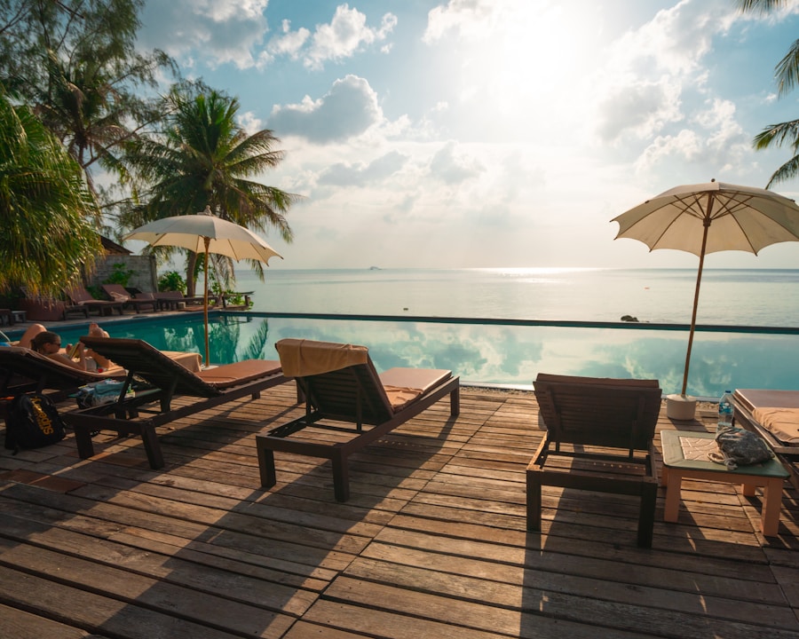 Luxury villa pool and exterior at dusk